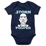 Statement Sprüche Baby - Storm Pooper Junge - 6/12 Monate - Navy Blau - Body Storm Pooper - BZ10 - Baby Body Kurzarm für Jungen und M