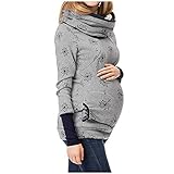 Dasongff Damen Stillpullover Winter Warm Baumwolle Langarm Drucken Zweilagiges Stillen Hoodie Sweatshirt mit Taschen für Schwangerschaft Basic Stillzeit Umstandsmode S