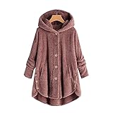 WAEKQIANG Mode Hoodie Damen Jacke Knopf Mantel Patchwork Top Kapuzenpullover Lose Top Einfarbig Warme Dicke Windjacke Jack