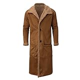 Finetyu Winterparka Gefüttert Herren Lange Warm Slim Fit Winter Jacken Mäntel Männer Outdoor Fleece Futter Revers Trenchcoat Plüsch Mode Freizeit Parkas Cardigan Knöpfe Wolle Langarm M