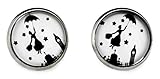 Damen Handmade lustige Ohrringe Ohrschmuck Chirurgenstahl Mary Poppins Witzig Ohrstecker Modeschmuck Cabochon Edelstahl Schwarz Weiß Silber Rund Personalisierte Geschenke Für F