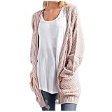 Lazzboy Store Strickjacke Damen Cardigan Frauen Langarm Strick Winter Sweater Einfarbig Mantel Grobstrick Strickmantel Strickcardigan Open Front Patchwork Outwear (Rosa，L)