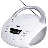 Denver TCU-211 Tragbare Stereo Boombox mit USB, FM-Radio, CD-Player und MP3-Unterstützung, Silber, Weiß