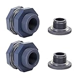 N/X 2 Stück 3/4 Zoll PVC Schottverschraubung Wasserfass Regentonne Wassertank Anschluss + 4mm dicke Silikondichtung Dichtung für Regentonne, Aquarien, Wassertanks, Wannen,