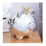 WPBOY Keramik Sparschwein Kinder Niedliche Schweinchen Münze Bank Rosa und Silber Geld Geschenke für Mädchen mit Gummistopper Sparschwein mit großer Kapazität (Color : Silver Large)