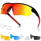 Fitfirst Polarisierte Sonnenbrille, Fahrradbrille Damen Herren UV 400 Schutz mit 5 Wechselgläser, Schutzbrille Sportbrille für Outdoorsport Radfahren Motorradfahren Laufen G