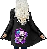 TYTUOO Fashion Damen Herbst Casual Halloween Cardigan Schädel Gedruckt Langarm Mantel Jacke, Ac, 36