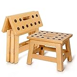 LIUGENG Hölzern Tritthocker, H: 22cm Rutschfester Tritthocker Holz Klappbar Holzschemel für Erwachsene & Kinder Kinder Kleinkind, Holzhocker Klapphocker für Küche, Wohnzimmer, Schlafzimmer-Holzfarb