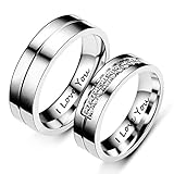 AOTIWE Pärchen Schmuck, Hochzeit Geschenke Silber Band Graviert 'I LOVE YOU' mit Kubisch Zirconia Silber W 52 &M 60