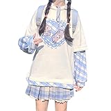 Kawaii Kleidung Anime Hoodie Cute Pullover Kawaii Goth Clothes e Girl Vintage Y2k Aesthetic Tops- Fake Two (Blue,One Size,Einheitsgröße)