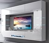 FURNITECH Future C62 Wohnzimmer Wandschrank Möbel Schrankwand Hochglanz Wohnwand Mediawand mit LED Beleuchtung (Möbel ohne LED, 62/HG/W/2 1A)