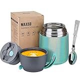 Thermobehälter für Essen 500ml Thermosspeisebehälter Edelstahl Essensbehälter Speisegefäß mit Faltbarem Löffel Thermo Lunchbox Thermobecher für Essen Babynahrung, Suppe, Brei, Obst Grü