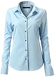FLY HAWK Damen Hemd Bluse Basic Bambusfaser Hemdbluse Slim Fit Arbeitshemden Langarm Stretch Hemden Freizeit Business Elegant Hemd Größe 34 bis 52,Hellblau,40 (UK 12)