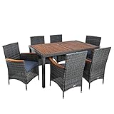 IHD Polyrattan Sitzgruppe Gartenmöbel Set 6 Personen Akazie Holz Rattan Möbel Gartenset Holzmöbel Akazienholz Akazie Essgruppe (Anthrazit-Grau)