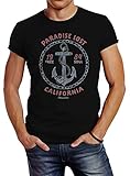 Neverless® Herren T-Shirt Anker Motiv maritim Schriftzug California Paradise Lost Fashion Streetstyle schwarz L