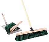 BawiTec Allzweckkbesen Set BawiMix Besen 40cm mit Holzstiel 140cm Kehrset Kehrgarnitur Kehrbesen Gartenbesen Arenga Mix grün mit Handfeg