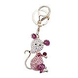 YOYUMI Schliisselbund Karabiner Tierserie Sternzeichen Maus Anhänger Mädchen Taschenanhänger Diamant Funkelnd Exquisiter Schlüsselanhänger Kleines Geschenk Rosa B