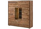 MASSIVMOEBEL24.DE Bark Highboard Massivholz by WOLFMÖBEL, mit LED-Beleuchtung, echte Baumrinde der Akazie, 4 Türen, rustikales Akazienholz, Wohnzimmer Schrank Naturholz lack