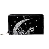 Damen Geldbörse mit Reißverschluss und Handy-Kupplung, Totes Skelett König Trinken auf dem Mond Reisegeldbörse Leder Clutch Tasche Kartenhalter Organizer Wristlets W