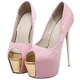 Etebella Damen Extrem Peeptoe High Heels Plateau Pumps mit Stiletto 16cm Absatz Sexy Abend Party Schuhe(Rosa,44)