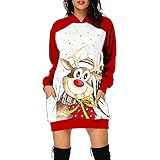 Weihnachten Damen Hoodie Kleid Pullover Langarm Sweatshirts Kapuzenpullover Tops Herbst Mini Kleid Frauen Kapuzenkleid Lose Casual Fashion Tasche Weihnachtsk