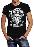 Neverless Herren T-Shirt Biker Motorrad Motiv Freedom is a Full Tank Skull Totenkopf Slim Fit schwarz L