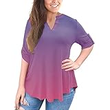 Langarm-Shirt mit Farbverlaufsdruck, V-Ausschnitt, 3/4-Ärmel, leger, lockerer Schnitt, Übergröße, Tunika, Tops, Frühling und Sommer, einfarbige Oberteile, Bluse, Damenmode, bequemes T-Shirt, a, S