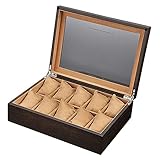 wangYUEQ 12' Watchbox,10 Slot Hölzerner Uhrengehäuse-Anzeigen-Veranstalter,Glasfensteruhr Aufbewahrungsbox-Uhr,Samtfutter,for Verschiedene Arten von Herren-und D