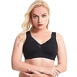 KIMODO Spitzen Bustier Training Sport BH Ultradünne Unterwäsche Damen Frauen Bra Dünn Front Closure Push Up Ohne Bügel Top für Yoga Fitness Stretch Wohlfühl-BH Übergröße (B-Schwarz, L)