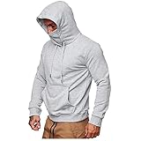 PANBOB Hoodie Herren Langarm Einfarbig Mit Gesichtsmaske Pullovers Herren Regular Fit Frühling Herbst Mode Lassig Sweatshirt Herren Outdoor Camping Bergsteigen All-Match Kapuzenpullover H