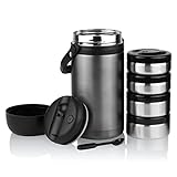 Kaave Thermobehälter Warmhaltebox “bigJar“ 1,2l, 1,8l, 2,3l - Hochwertiger Isolierbehälter, Box aus Edelstahl für Warme Speisen, Babynahrung, Essen, Suppe - Inkl. Kleiner Portions-Schalen & Lö
