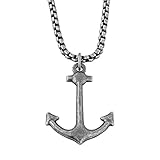 Akitsune Portus Anhänger inkl. 70cm Kette | Halskette Hafen Anker Nautisch Maritim Damen Herren Edelstahl - Antiksilb