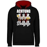 Shirtracer Kompatibel mit Oktoberfest Trachtenshirt Herren - Achtung Wiesngänga - weiß - XL - Schwarz/Rot - Achtung - JH003 - Hoodie zweifarbig und Kapuzenpullover für Herren und D