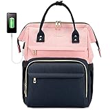 LOVEVOOK Rucksack Damen mit Laptopfach 17 Zoll, Laptop Rucksack wasserdicht, Schulrucksack Tasche mädchen mit USB Ladeanschluss, Rosa Marineb