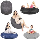 Patchhome Sitzsack 2 in 1 Sitzkissen mit Reißverschluss bereits befüllt Bodenkissen Sessel BeanBag Kissen (Schwarz, 100cm Durchmesser)