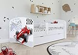 Bjird Kinderbett Jugendbett 80x180 cm Weiß mit Matratze Rausfallschutz Schublade und Lattenrost Kinderbetten für Mädchen und Junge - F