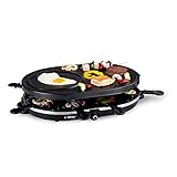 alpina Raclette Steingrill - 8 Pfannen - 8 Spatel - 1200-1400 Watt - Thermostat Gourmet-Set Backblech (RACLETTE-GRILL | OVAL)