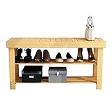 FEANG Schuhregal-Bank mit Sitz aus Holz, 2 Ebenen, kleine Schuhregale, Schrank-Organizer-Hocker, Flur Eingang 50CM, 60CM, 70CM, 80CM, 90CM breit Bis zu 8 Paar Schuhe 90CM