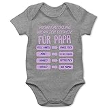 Shirtracer Vatertagsgeschenk Papa Tochter & Sohn Baby - Problemlösung wenn ich Schreie für Papa lila - 1/3 Monate - Grau meliert - Kurzarm - BZ10 - Baby Body Kurzarm für Jungen und M