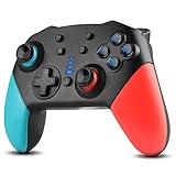 Gezimetie Bluetooth Wireless Pro Controller Für Switch, Switch Controller Switch Controller Gamepad mit 1200-mAh-Polymer-Lithium-Akku und Turbo Dual Shock Joysticks Spiele Controller (Blau/Rot)