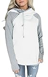 ECOWISH Damen Kontrastfarbe Pulli Pullover Rollkragen Sweatshirt Kapuzenpulli Top Hoodies Weiß S