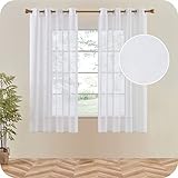 Topfinel Voile Vorhänge Leinenstruktur mit Ösen Durchsichtig Einfarbig für Fenster Wohnzimmer Schlafzimmer Moderne und Elegante Gardine 2er Set je 160x140cm (HxB) Weiß