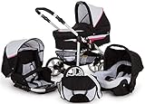 Kinderwagen 3in1 2in1 Set Isofix Buggy Kombikinderwagen X-Car Go by SaintBaby Weiß & Rosa 4in1 Autositz +Isofix