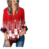 ADDZYY Weihnachtsbluse Damen Langarm Weihnachten T Shirt Pullover Bluse Tops Frauen Casual Warm Weihnachtsmann Print Shirt Lady Fashion Tops Fashion Regular Solid Plus Größe Langarmshirt Ob