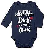 Shirtracer Baby Strampler Mädchen & Junge - Ich kann es kaum erwarten Dich zu sehen, Oma - weiß - 12/18 Monate - Navy Blau - Familie - BZ30 - Baby Body Lang