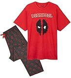 Marvel Schlafanzug Herren, Deadpool Pyjama Herren Lang, Zweiteilig Baumwolle T Shirt und Schlafhose Herren Lang, Schlafanzug Jungen Teenager, Lustige Geschenke (Rot, 3X_l)