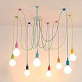 BINJG Vintage Nordic Spider Pendelleuchte mehrere verstellbare Retro Pendelleuchten Loft klassische dekorative Leuchte LED LED Hängelampe Home (8 Kopf bunte Nylonschnur)