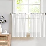 TOPICK Scheibengardine Bistrogardine Sheer Vorhang Privatsphäre Fenstervorhang Gardine Gaze Paarig Schals Scheibengardinen Fensterschal für Küche Wohnzimmer Landhaus 2er-Set 90Bx60H(cm) Weiß