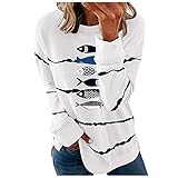 Damen Tunika Top Langarm Oberteile Löwenzahn Lang Pullover Langarmshirt Lose Bluse T Shirt(White, XL)