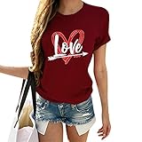 Tshirt Damen Valentinstag V-Ausschnitt Casual Fashion Sweatshirt Druck Frauen Oberteile Bluse Tunika Bluse Tops Loose F